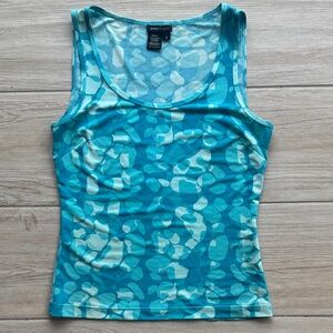 BCBGMaxAzria Teal and White Patterned Tank Top